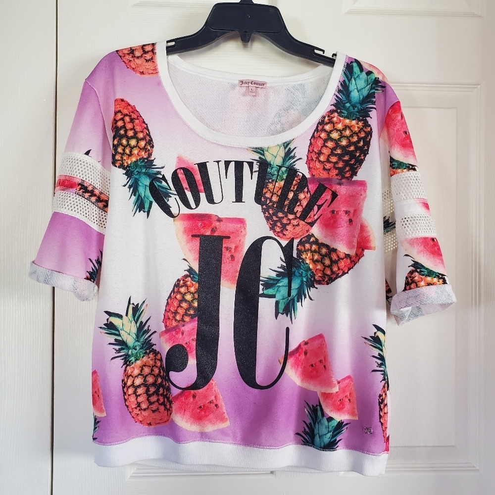 Juicy Couture Into The Tropics Pullover Blouse Watermelon Pineapple Size Large